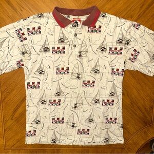 Vintage 90s Mickey Inc Mens Mickey Sailing Gear All Over Print Polo Shirt Size M